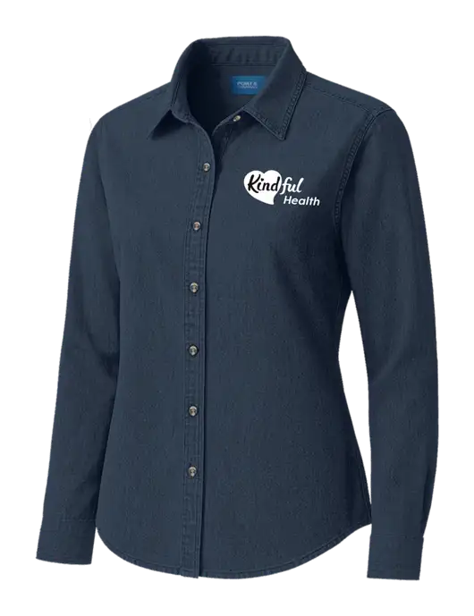 Womens Long Sleeve Light Navy Denim Shirt
 w/Kindful Health Logo