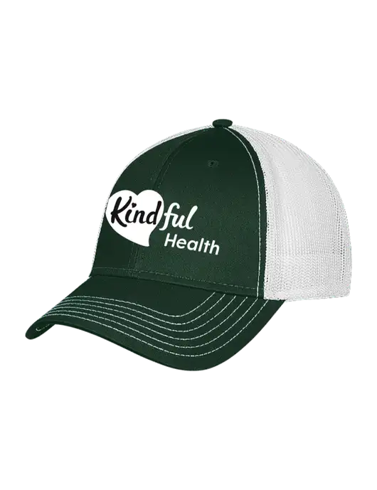 Dark Green/White Mesh Trucker Cap Snap Back w/Kindful Health Logo