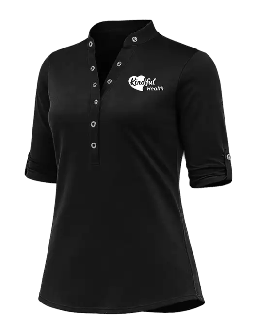 OGIO Womens Crush Henley Black 3/4 Sleeve Shirt w/Kindful Health Logo