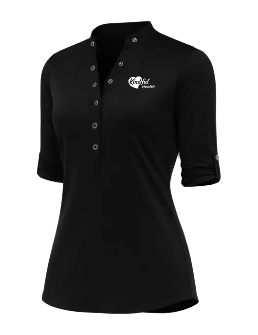 OGIO Womens Crush Henley Black 3/4 Sleeve Shirt w/Kindful Health Logo