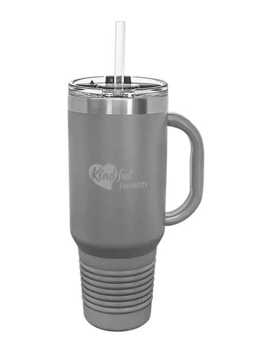 Polar Camel 40 oz. Powder Coated Vacuum Insulated Grey Travel Mug with Straw w/Kindful Health Logo