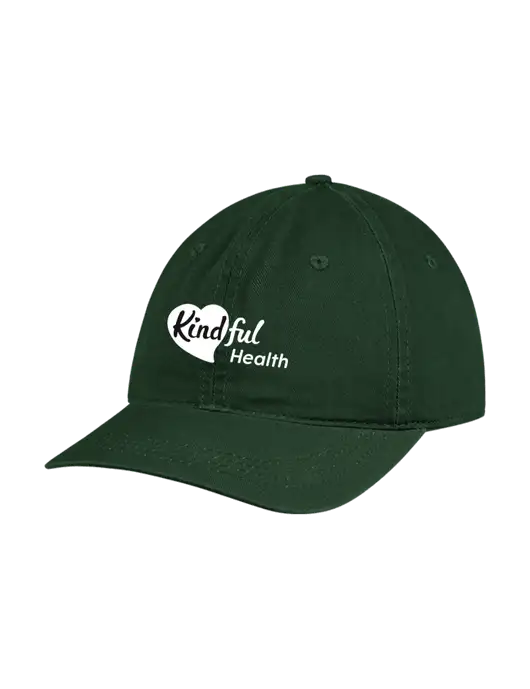 Garment Washed Unstructured Twill Dark Green Cap w/Kindful Health Logo