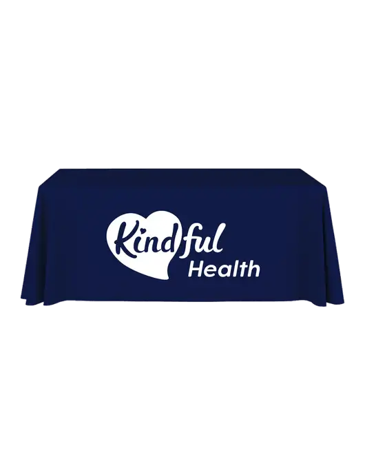 6' Stain-Resistant 4-Sided Dark Navy Table Cover w/Kindful Health Logo