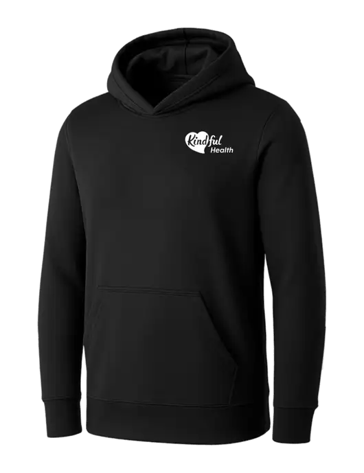 Womens Black Core Fleece Pullover Hooded Sweatshirt w/Kindful Health Logo