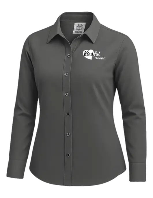 Brooks Brothers Womens Dark Grey Wrinkle-Free Stretch Nailhead Shirt w/Kindful Health Logo