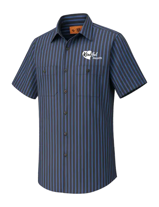Red Kap Short Sleeve Striped Dark Grey/Royal Blue Industrial Work Shirt w/Kindful Health Logo