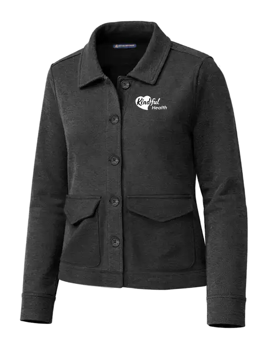 Brooks Brothers Womens Mid-Layer Very Dark Grey Heather Stretch Button Jacket w/Kindful Health Logo