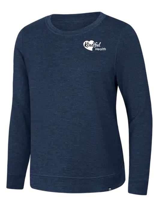 TravisMathew Womens Dark Slate Blue Heather Lightweight Long Weekend Crew w/Kindful Health Logo