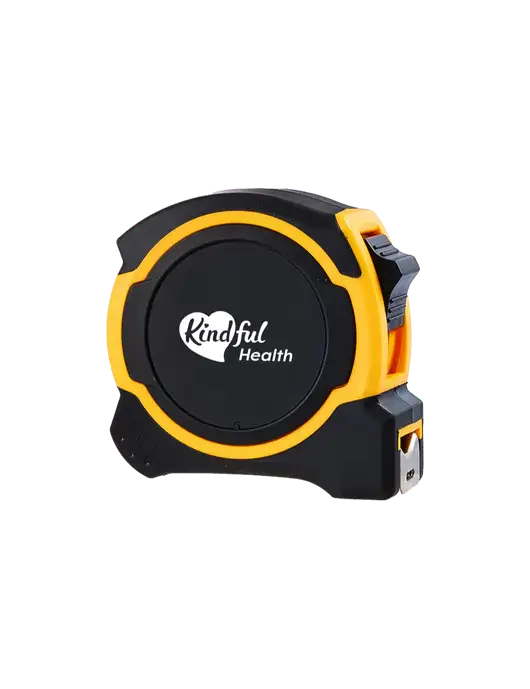 Yellow and Black Pro Tape Measure, 25'
 w/Kindful Health Logo