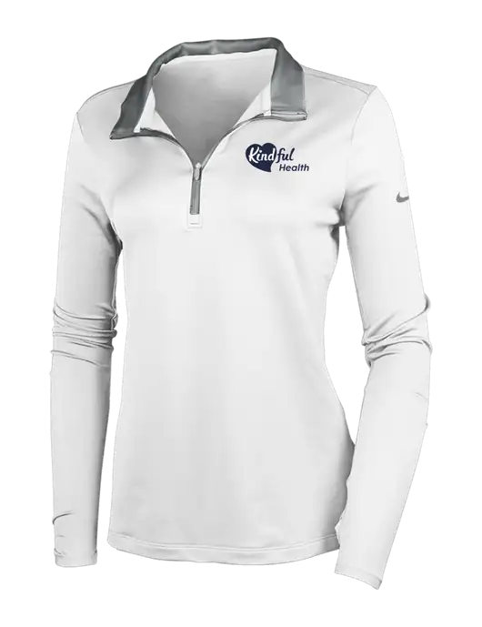 NIKE White/Dark Grey Womens Dry-Fit Stretch 1/2 Zip Cover-Up w/Kindful Health Logo