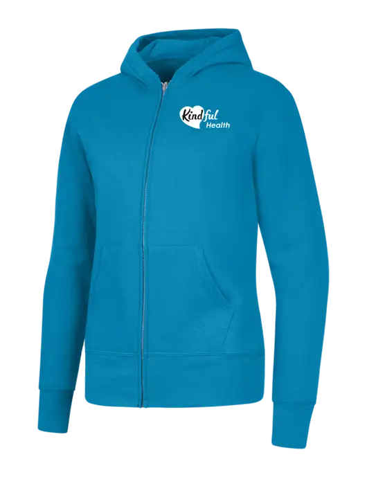Neon Blue Womens Core Fleece Full-Zip Hooded Sweatshirt w/Kindful Health Logo