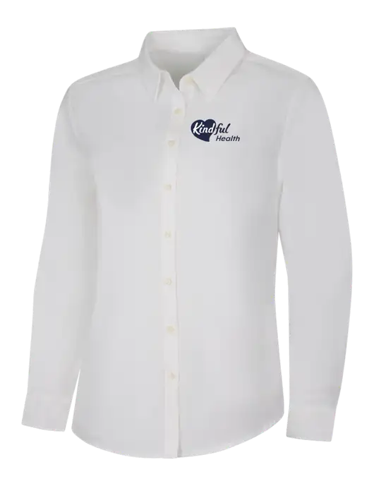 Womens White Long Sleeve Superpro React Twill Shirt w/Kindful Health Logo