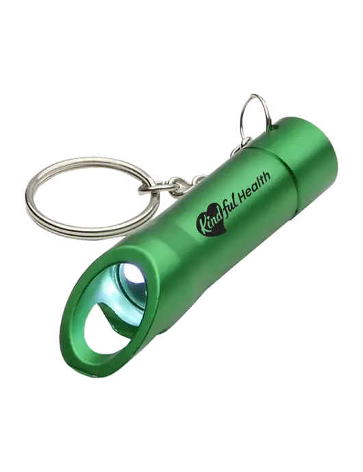 Medium Green Pocket LED Flashlight with Bottle Opener & Keychain w/Kindful Health Logo