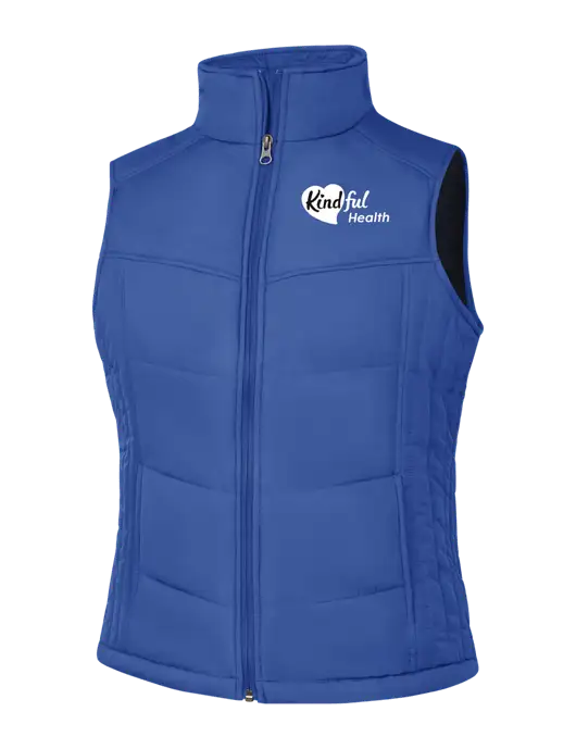 Womens Dark Royal Blue/Black Puffy Vest w/Kindful Health Logo