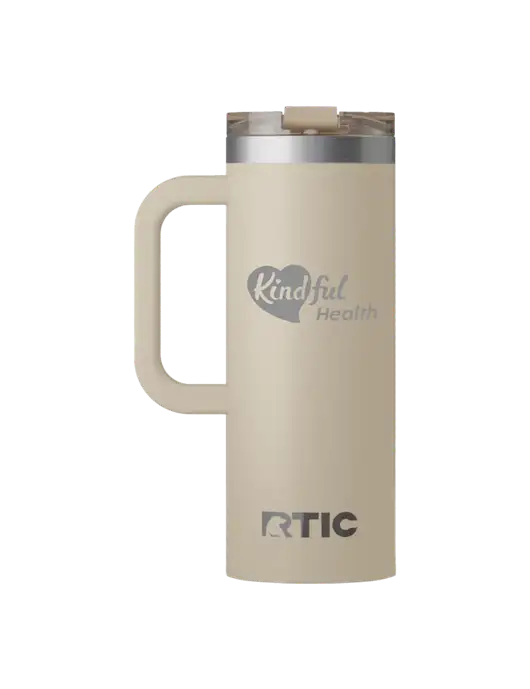 RTIC Road Trip 20 oz Tan Travel Mug w/Kindful Health Logo