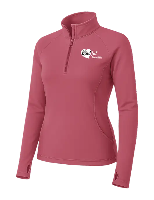 Dark Pink Womens Sport Wick Stretch 1/4 Zip Pullover w/Kindful Health Logo