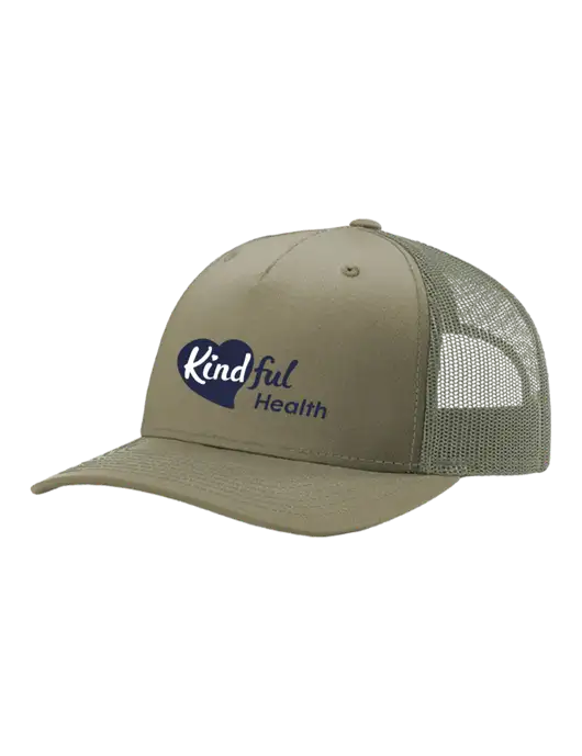 Richardson Five-Panel Trucker Olive Khaki/Light Olive Mesh Cap  w/Kindful Health Logo