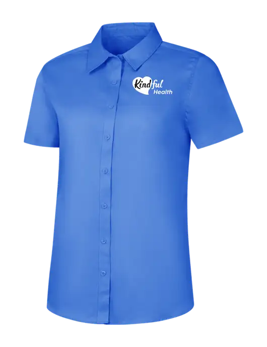 Womens Dark Carolina Blue Short Sleeve Superpro React Twill Shirt w/Kindful Health Logo