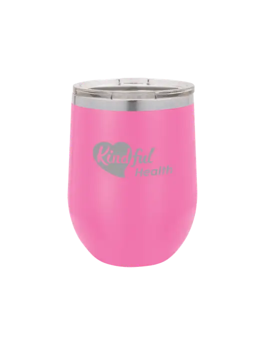 Polar Camel 12 oz Powder Coated Pink Vacuum Insulated Stemless Wine Tumbler w/Kindful Health Logo