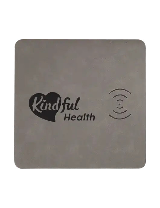 Grey Laserable Leatherette Phone Charging Mat w/Kindful Health Logo