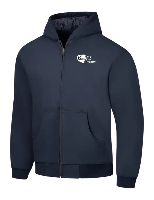 CornerStone Navy Duck Cloth Hooded Work Jacket w/Kindful Health Logo