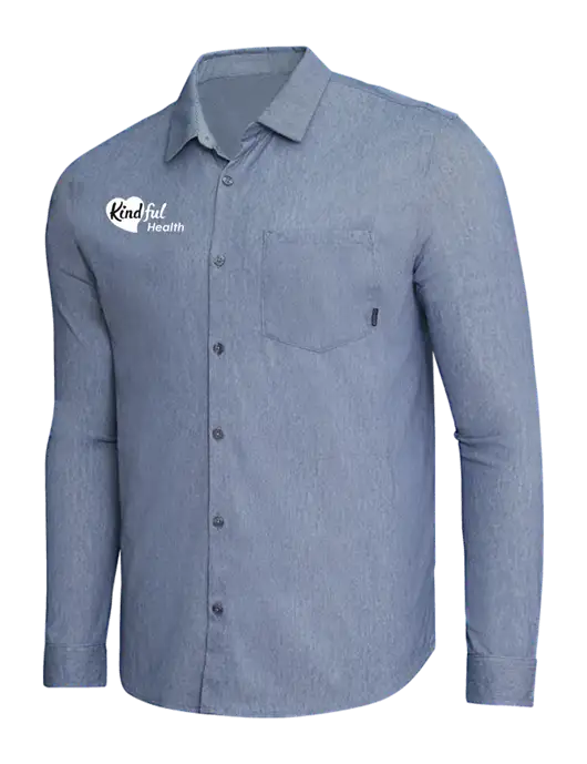 OGIO Slate Blue Heather Extend Long Sleeve Button Up Shirt w/Kindful Health Logo