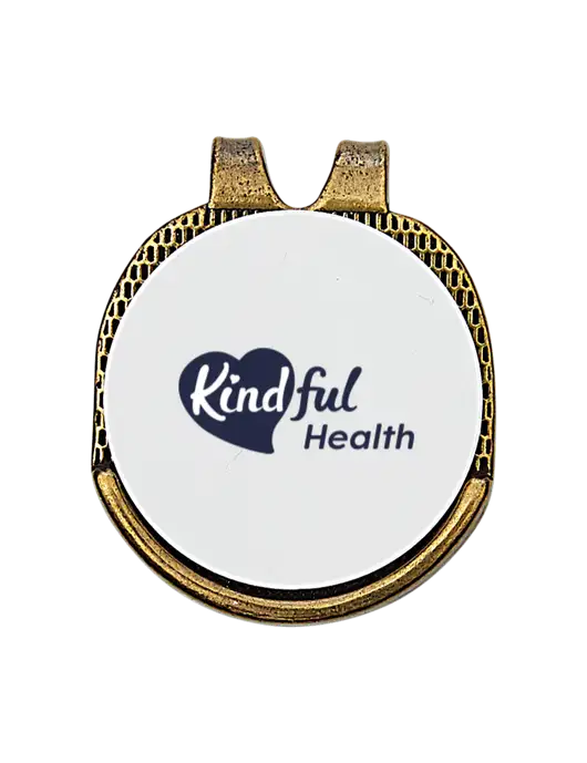 Antique Gold Hat Clip w/Golf Ball Marker w/Kindful Health Logo