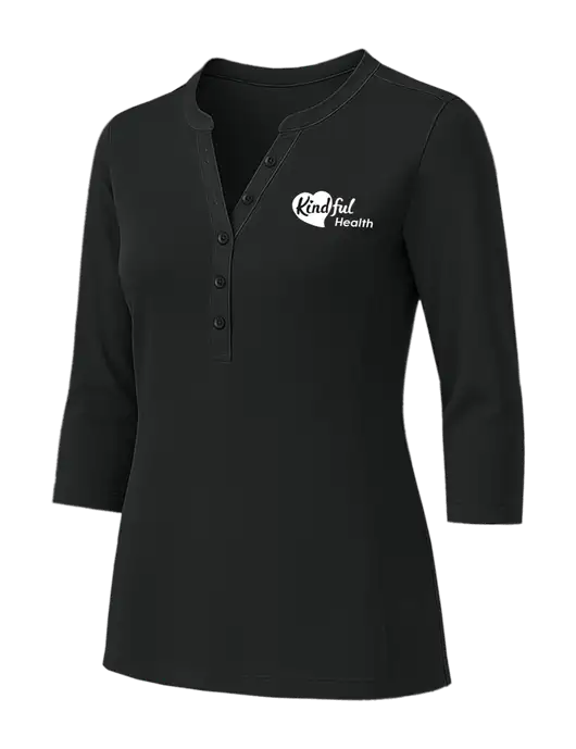 Womens Black UV Choice Pique Henley w/Kindful Health Logo