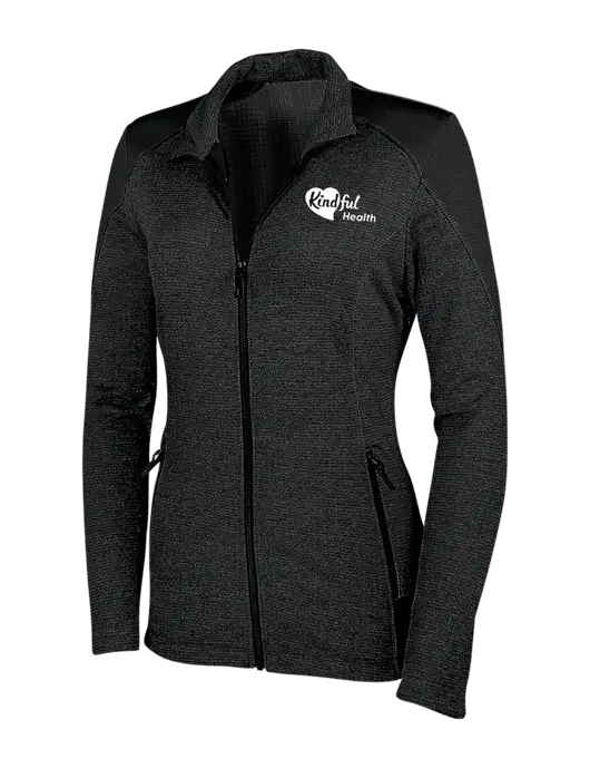 Womens Black Grid Fleece Jacket w/Kindful Health Logo