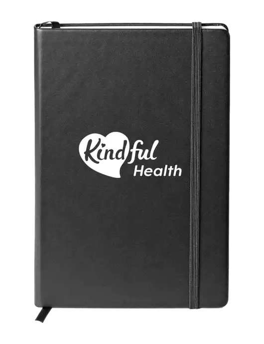 Neoskin Black Hard Cover Journal 5.75 x 8.375 w/Kindful Health Logo