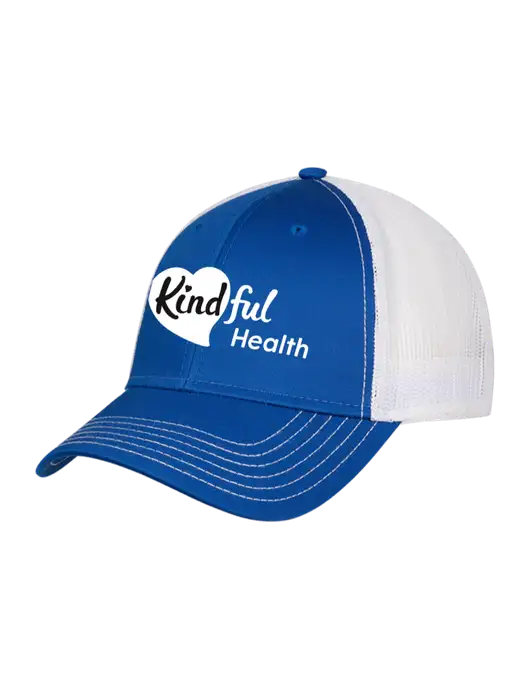 Royal/White Mesh Trucker Cap Snap Back w/Kindful Health Logo