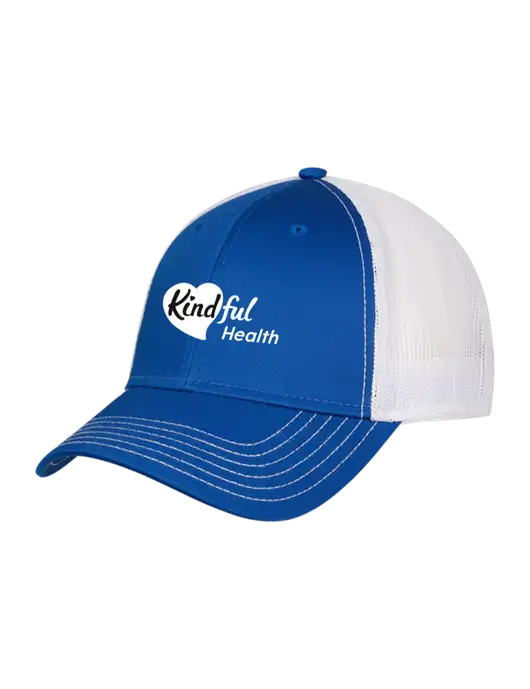 Royal & White Mesh Trucker Cap Snap Back w/Kindful Health Logo