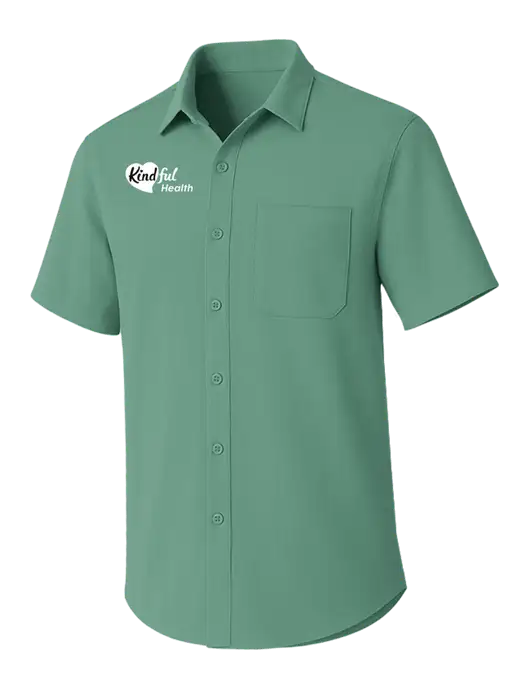 Sage Green Short Sleeve UV Dockside Shirt w/Kindful Health Logo