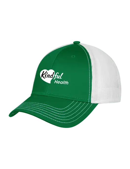 Kelly & White Mesh Trucker Cap Snap Back w/Kindful Health Logo