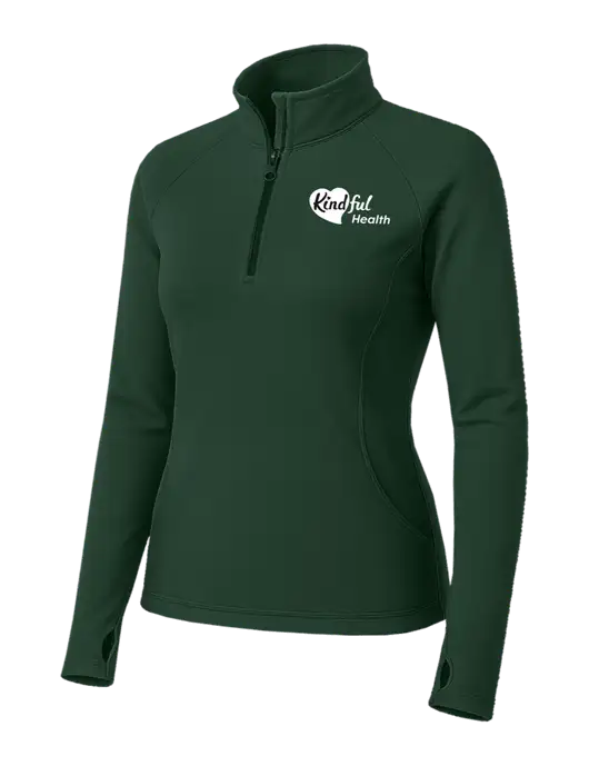 Dark Green Womens Sport Wick Stretch 1/4 Zip Pullover w/Kindful Health Logo