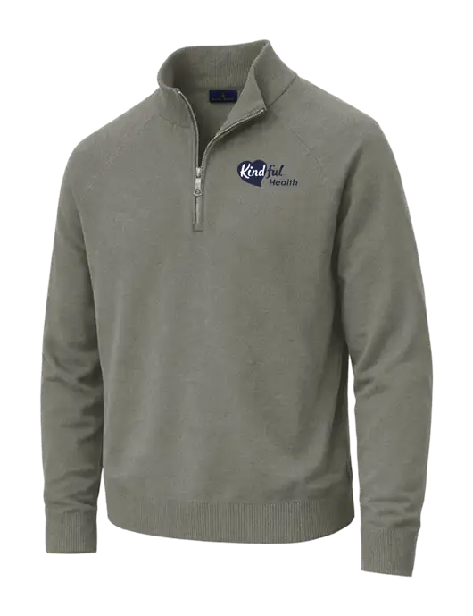 Brooks Brothers Cotton Stretch 1/4-Zip Light Grey Heather Sweater w/Kindful Health Logo