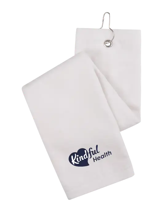 White Tri-Fold Golf Towel with Grommet w/Kindful Health Logo