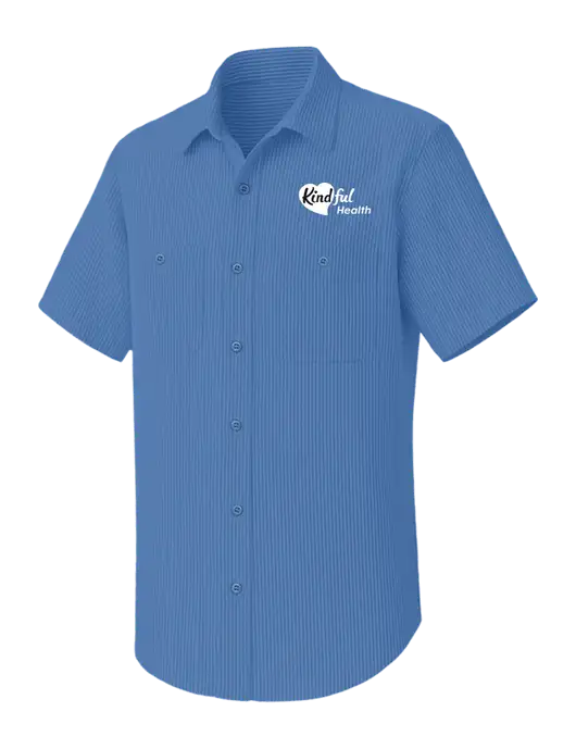 Red Kap Short Sleeve Striped Light Royal Blue/Light Navy Industrial Work Shirt w/Kindful Health Logo