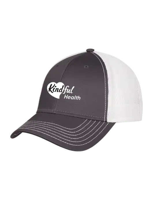 Dark Grey/White Mesh Trucker Cap Snap Back w/Kindful Health Logo