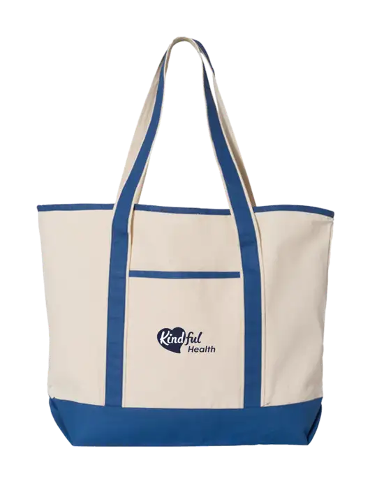 Natural/Royal Large Canvas Deluxe Tote w/Kindful Health Logo