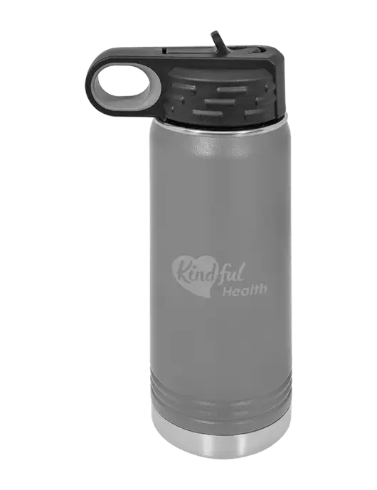 Polar Camel 20 oz Powder Coated Grey Vacuum Insulated Water Bottle w/Kindful Health Logo