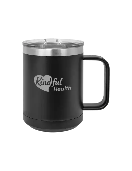 Polar Camel 15 oz Powder Coated Black Vacuum Insulated Mug with Slider Lid w/Kindful Health Logo