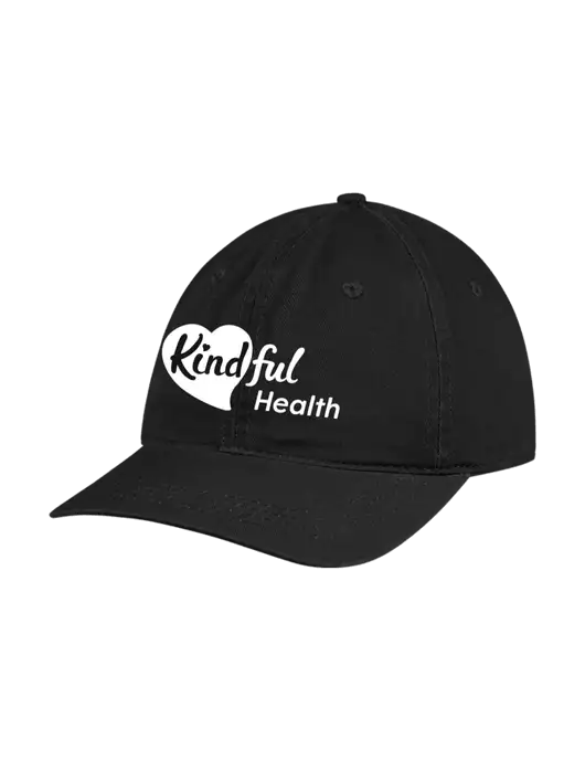 Garment Washed Unstructured Twill Black Cap w/Kindful Health Logo