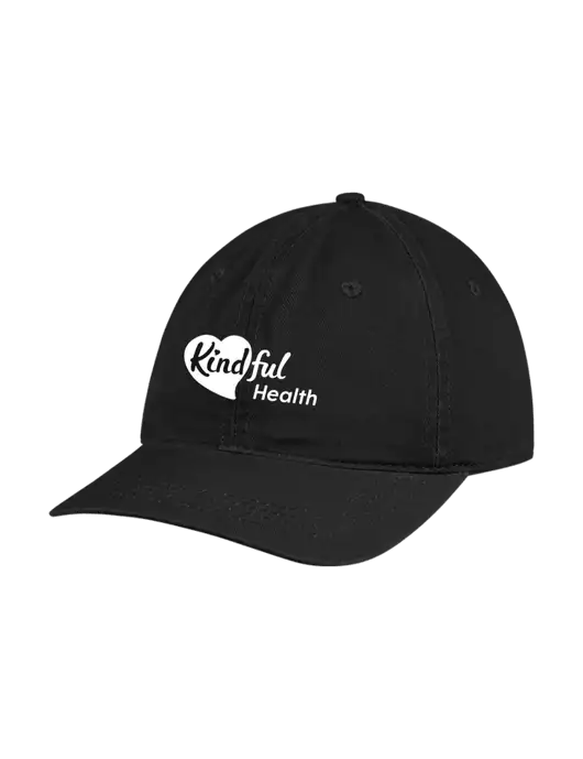 Garment Washed Unstructured Twill Black Cap w/Kindful Health Logo