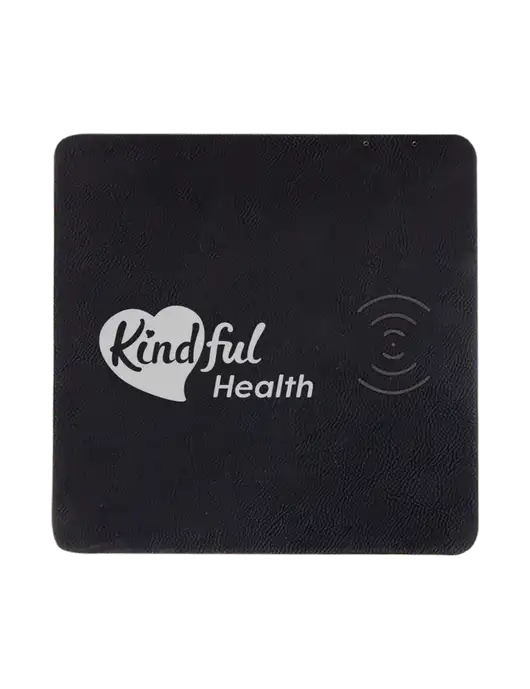 Black Laserable Leatherette Phone Charging Mat w/Kindful Health Logo