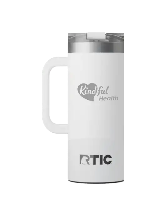 RTIC Road Trip 20 oz White Travel Mug w/Kindful Health Logo