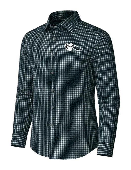 Brooks Brothers Tech Stretch Dark Green Multi Check Patterned Shirt w/Kindful Health Logo