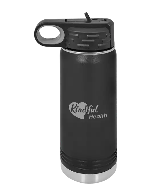 Polar Camel 20 oz Powder Coated Black Vacuum Insulated Water Bottle w/Kindful Health Logo