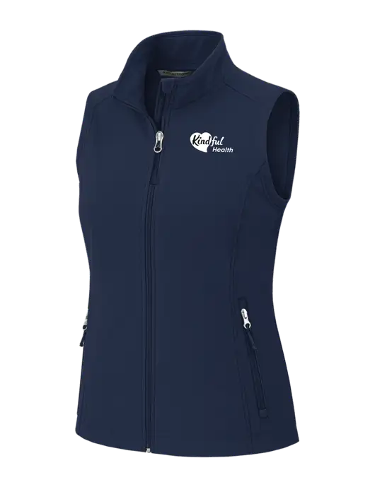 Navy Womens Core Soft Shell Vest w/Kindful Health Logo