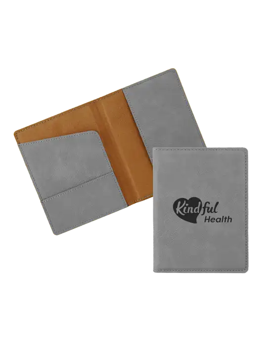 Grey Leatherette Passport Holder w/Kindful Health Logo